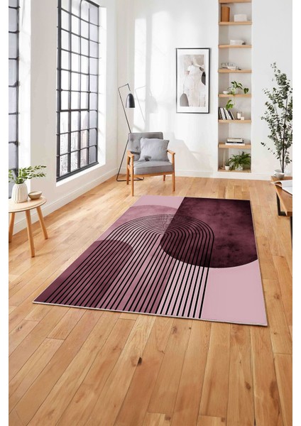Dijital Baskılı Modern Klasik Yıkanabilir Kaymaz Yolluk Mutfak Salon Halısı, MODERN-165-PEMBE,