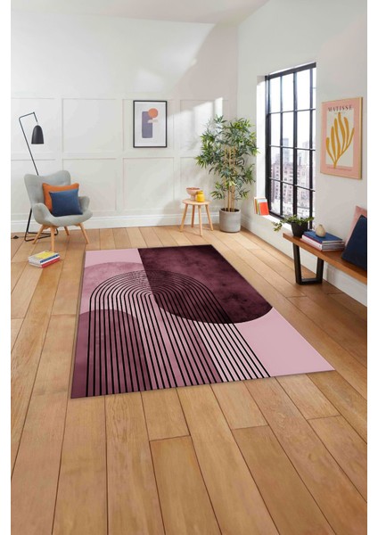 Dijital Baskılı Modern Klasik Yıkanabilir Kaymaz Yolluk Mutfak Salon Halısı, MODERN-165-PEMBE,