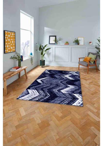 Baskılı Modern Zigzag Model Yıkanabilir Kaymaz Yolluk Mutfak Salon Halısı, MODERN-178-LACİVERT, fiyatları