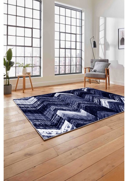 Baskılı Modern Zigzag Model Yıkanabilir Kaymaz Yolluk Mutfak Salon Halısı, MODERN-178-LACİVERT, fırsatları