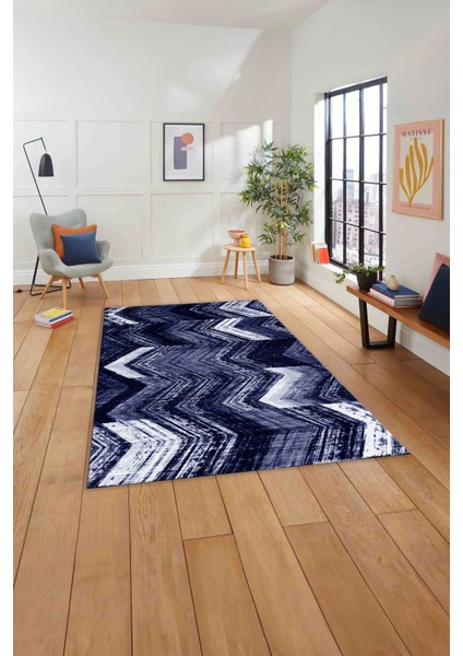 Baskılı Modern Zigzag Model Yıkanabilir Kaymaz Yolluk Mutfak Salon Halısı, MODERN-178-LACİVERT, indirimleri