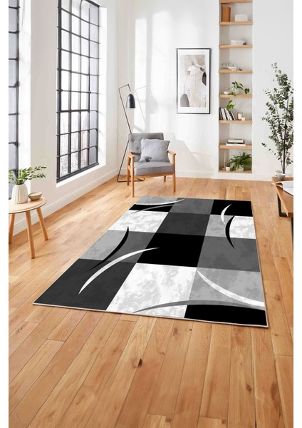 Baskılı Modern Çerçeveli Kare Yıkanabilir Kaymaz Yolluk Mutfak Salon Halısı, MODERN-186-GRİ, modelleri