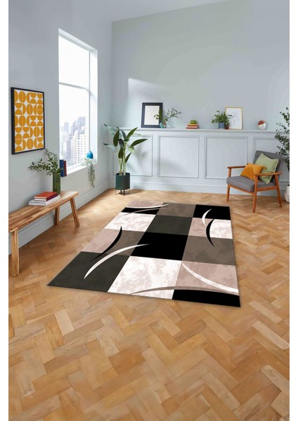 Baskılı Modern Çerçeveli Kare Yıkanabilir Kaymaz Yolluk Mutfak Salon Halısı, MODERN-186-KREM, fiyatları