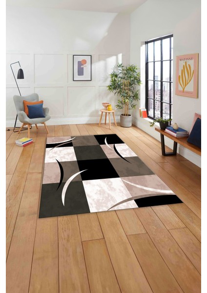 Baskılı Modern Çerçeveli Kare Yıkanabilir Kaymaz Yolluk Mutfak Salon Halısı, MODERN-186-KREM, indirimleri