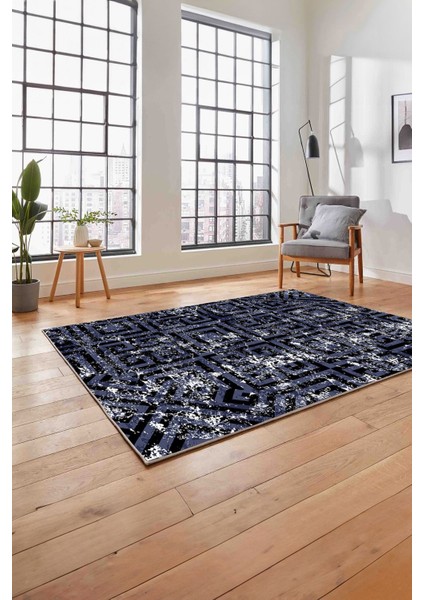 Baskılı Modern Labirent Desenli Yıkanabilir Kaymaz Yolluk Mutfak Salon Halısı, MODERN-190-LACİVERT, fırsatları