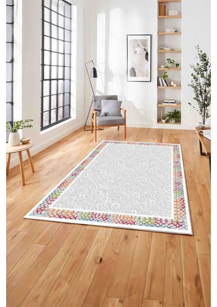 Baskılı Modern Çerçeveli Desen Yıkanabilir Kaymaz Yolluk Mutfak Salon Halısı, MODERN-192-RENKLİ,