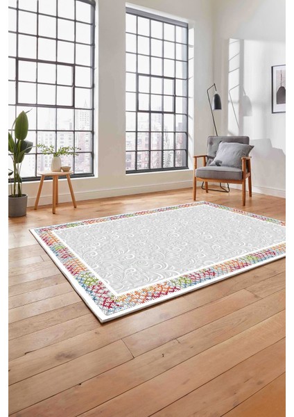 Baskılı Modern Çerçeveli Desen Yıkanabilir Kaymaz Yolluk Mutfak Salon Halısı, MODERN-192-RENKLİ,