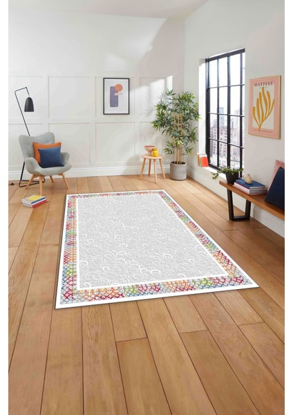 Baskılı Modern Çerçeveli Desen Yıkanabilir Kaymaz Yolluk Mutfak Salon Halısı, MODERN-192-RENKLİ,
