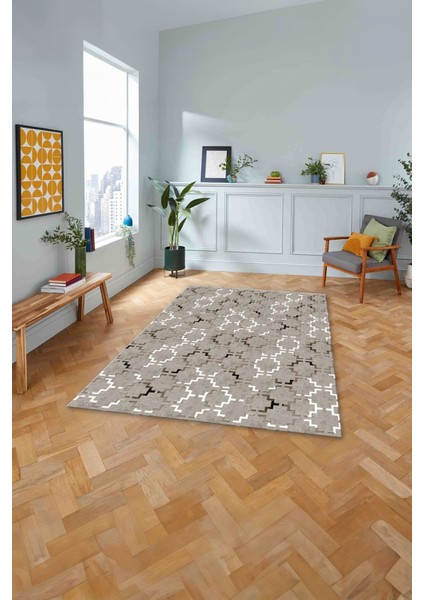 Baskılı Modern Sade Kupa Desen Yıkanabilir Kaymaz Yolluk Mutfak Salon Halısı, MODERN-168-BEJ,