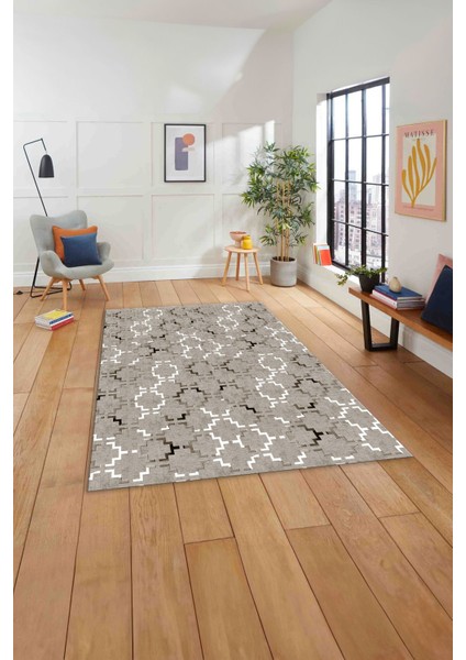 Baskılı Modern Sade Kupa Desen Yıkanabilir Kaymaz Yolluk Mutfak Salon Halısı, MODERN-168-BEJ,