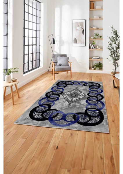 Baskılı Modern Akrilik Desen Yıkanabilir Kaymaz Yolluk Mutfak Salon Halısı, Modern-159-Lacivert, modelleri