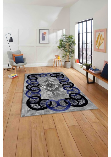 Baskılı Modern Akrilik Desen Yıkanabilir Kaymaz Yolluk Mutfak Salon Halısı, Modern-159-Lacivert, indirimleri