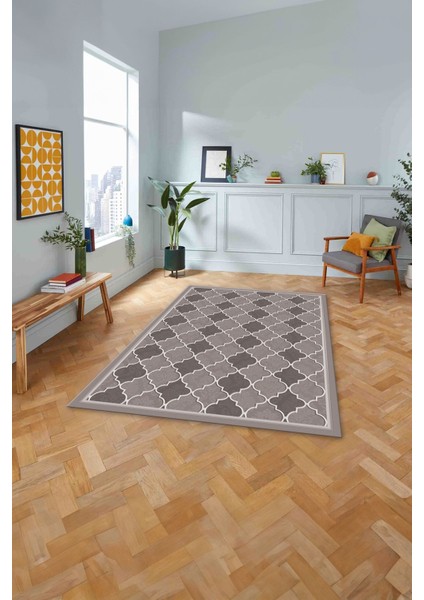 Baskılı Modern Çerçeveli Kupa Desen Yıkanabilir Kaymaz Yolluk Mutfak Salon Halısı, MODERN-169-VİZON,