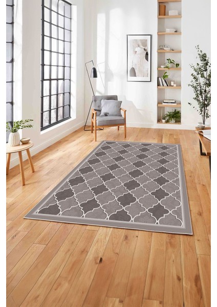 Baskılı Modern Çerçeveli Kupa Desen Yıkanabilir Kaymaz Yolluk Mutfak Salon Halısı, MODERN-169-VİZON,