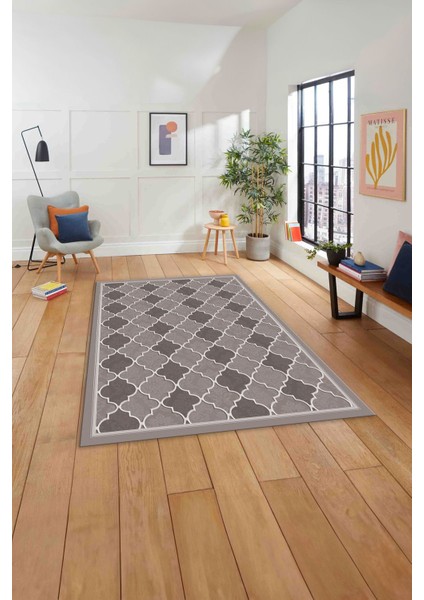 Baskılı Modern Çerçeveli Kupa Desen Yıkanabilir Kaymaz Yolluk Mutfak Salon Halısı, MODERN-169-VİZON,