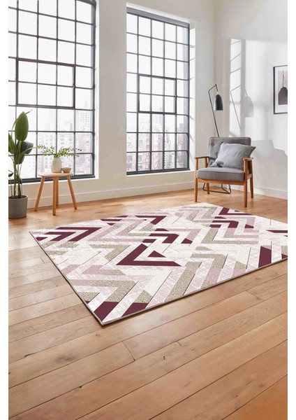 Baskılı Modern Sade Zigzag Desen Yıkanabilir Kaymaz Yolluk Mutfak Salon Halısı, Modern-142-Pembe,