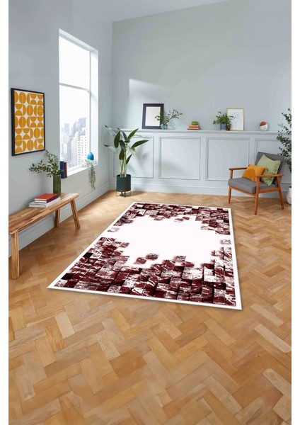 Baskılı Modern Duvar Motifli Yıkanabilir Kaymaz Yolluk Mutfak Salon Halısı, MODERN-202-BORDO, fiyatları