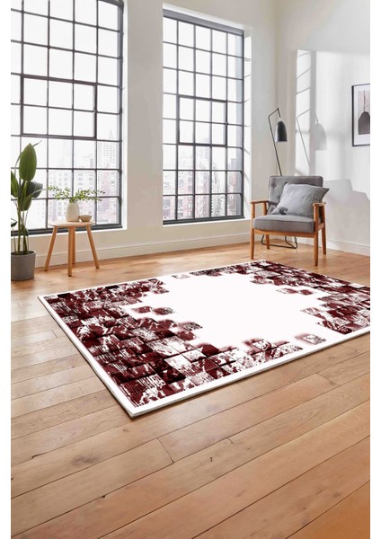 Baskılı Modern Duvar Motifli Yıkanabilir Kaymaz Yolluk Mutfak Salon Halısı, MODERN-202-BORDO, fırsatları