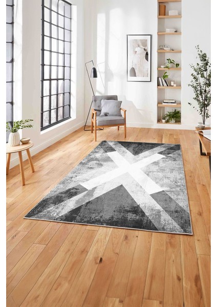 Baskılı Modern Çapra Çizgi Desen Yıkanabilir Kaymaz Yolluk Mutfak Salon Halısı, Modern-166-Gri, modelleri