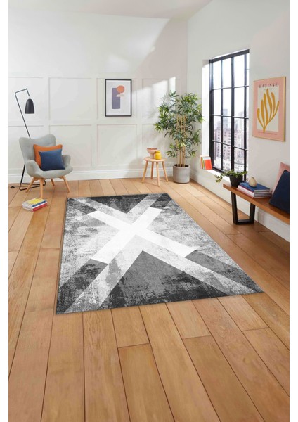 Baskılı Modern Çapra Çizgi Desen Yıkanabilir Kaymaz Yolluk Mutfak Salon Halısı, Modern-166-Gri, indirimleri