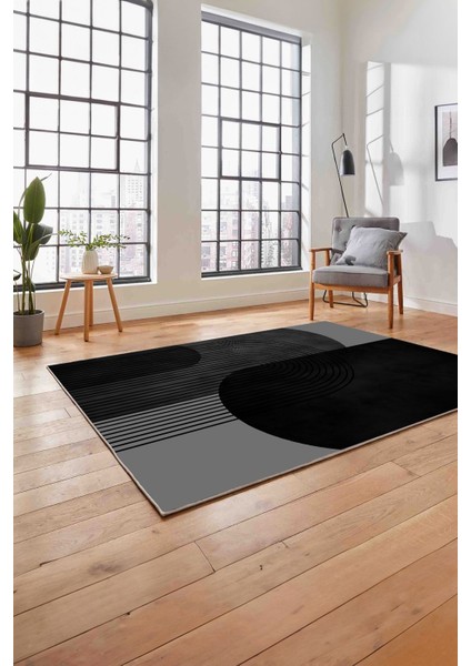 Dijital Baskılı Modern Klasik Yıkanabilir Kaymaz Yolluk Mutfak Salon Halısı, Modern-165-Siyah,