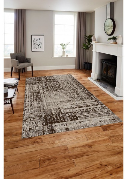 Baskılı Modern Klasik Görünümlü Yıkanabilir Kaymaz Yolluk Mutfak Salon Halısı, MODERN-195-KAHVE,