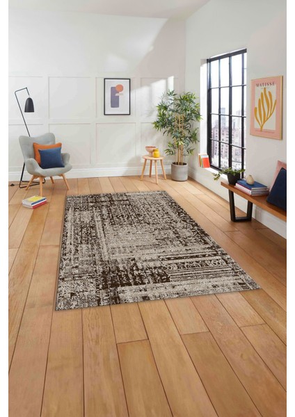 Baskılı Modern Klasik Görünümlü Yıkanabilir Kaymaz Yolluk Mutfak Salon Halısı, MODERN-195-KAHVE, indirimleri