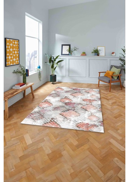 Baskılı Modern Kare Motifli Yıkanabilir Kaymaz Yolluk Mutfak Salon Halısı, MODERN-211-PEMBE, fiyatları