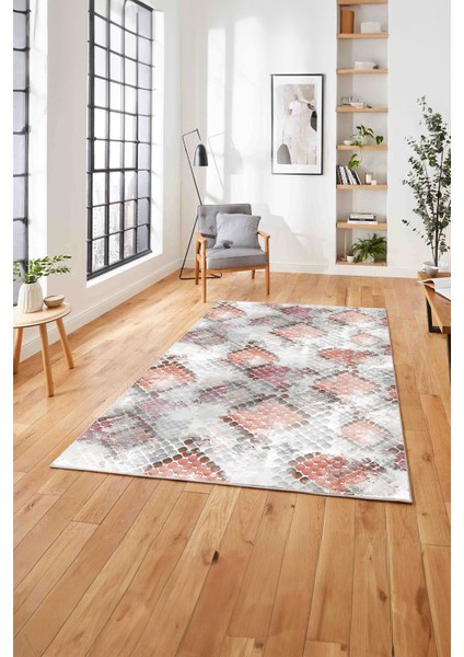 Baskılı Modern Kare Motifli Yıkanabilir Kaymaz Yolluk Mutfak Salon Halısı, MODERN-211-PEMBE, modelleri
