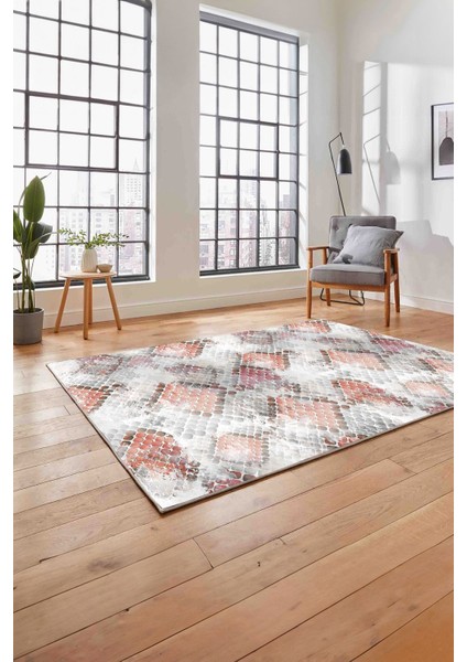 Baskılı Modern Kare Motifli Yıkanabilir Kaymaz Yolluk Mutfak Salon Halısı, MODERN-211-PEMBE, fırsatları