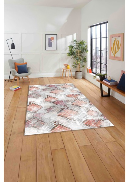 Baskılı Modern Kare Motifli Yıkanabilir Kaymaz Yolluk Mutfak Salon Halısı, MODERN-211-PEMBE, indirimleri