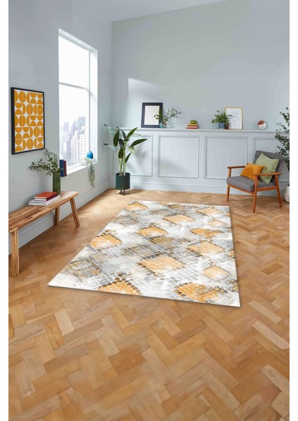 Baskılı Modern Kare Motifli Yıkanabilir Kaymaz Yolluk Mutfak Salon Halısı, MODERN-211-TURUNCU, fiyatları