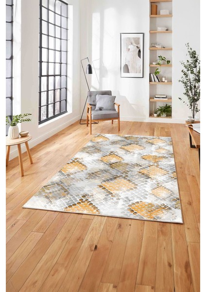Baskılı Modern Kare Motifli Yıkanabilir Kaymaz Yolluk Mutfak Salon Halısı, MODERN-211-TURUNCU, modelleri