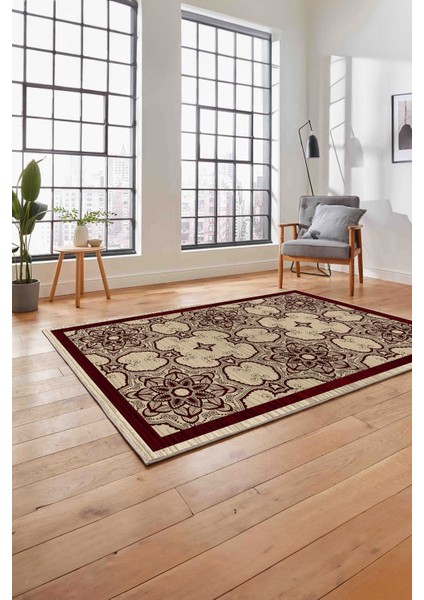 Baskılı Modern Vektörel Desen Yıkanabilir Kaymaz Yolluk Mutfak Salon Halısı, MODERN-198-BORDO, fırsatları