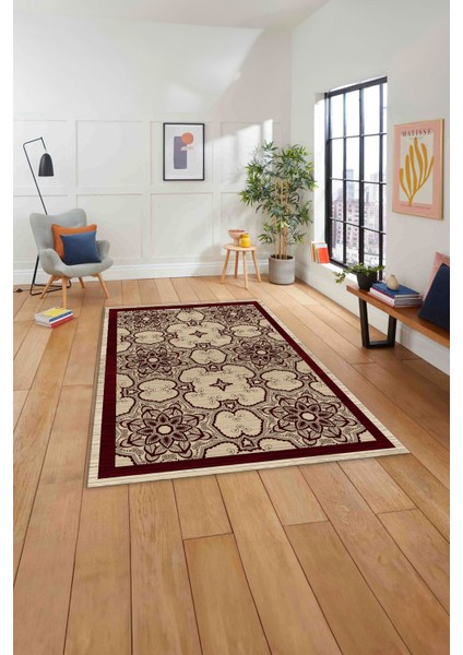 Baskılı Modern Vektörel Desen Yıkanabilir Kaymaz Yolluk Mutfak Salon Halısı, MODERN-198-BORDO, indirimleri