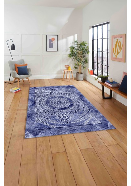 Baskılı Modern Klasik Sade Desen Yıkanabilir Kaymaz Yolluk Mutfak Salon Halısı, MODERN-214-LACİVERT, indirimleri