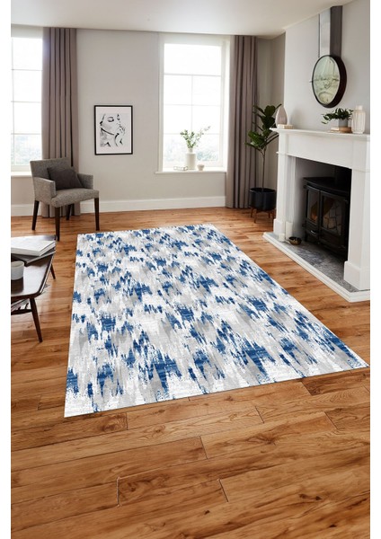 Dijital Baskılı Modern Sade Yıkanabilir Kaymaz Yolluk Mutfak Salon Halısı, MODERN-197-LACİVERT,