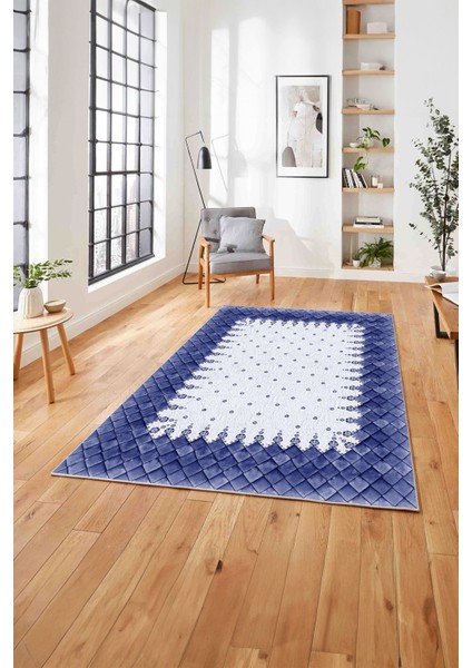 Baskılı Modern Geometrik Desenli Yıkanabilir Kaymaz Yolluk Mutfak Salon Halısı, MODERN-204-LACİVERT, modelleri