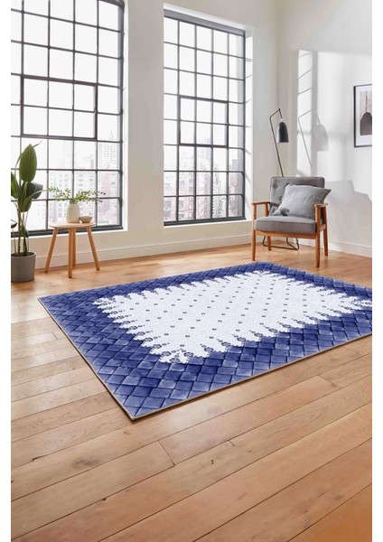Baskılı Modern Geometrik Desenli Yıkanabilir Kaymaz Yolluk Mutfak Salon Halısı, MODERN-204-LACİVERT, fırsatları