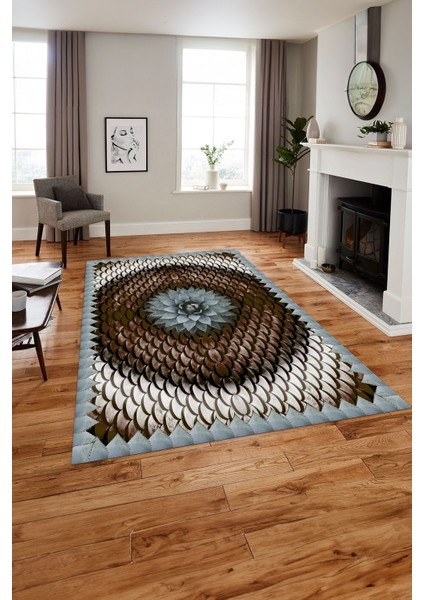 Baskılı Modern Sade Çiçek Desenli Yıkanabilir Kaymaz Yolluk Mutfak Salon Halısı, MODERN-156-KAHVE,