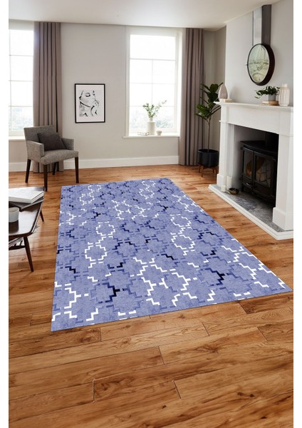 Baskılı Modern Sade Kupa Desen Yıkanabilir Kaymaz Yolluk Mutfak Salon Halısı, MODERN-168-LACİVERT,