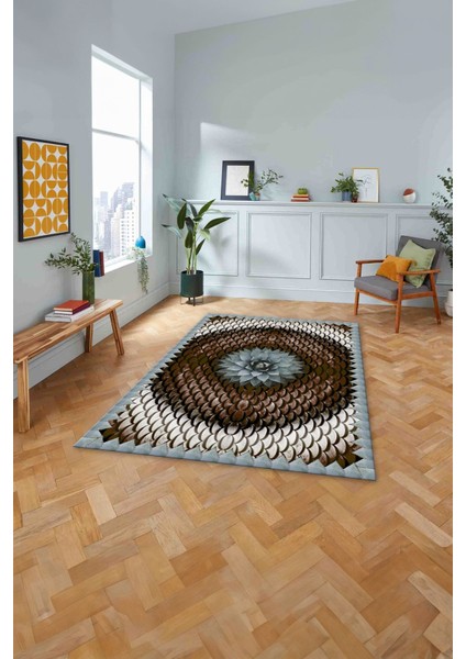 Baskılı Modern Sade Çiçek Desenli Yıkanabilir Kaymaz Yolluk Mutfak Salon Halısı, MODERN-156-KAHVE, fiyatları