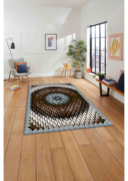 Baskılı Modern Sade Çiçek Desenli Yıkanabilir Kaymaz Yolluk Mutfak Salon Halısı, MODERN-156-KAHVE, indirimleri