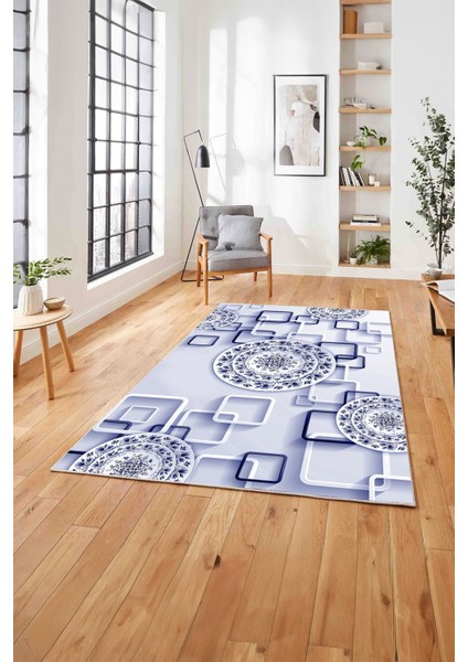 Baskılı Modern Çiçek Motifli Yıkanabilir Kaymaz Yolluk Mutfak Salon Halısı, MODERN-212-LACİVERT, modelleri