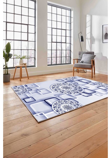Baskılı Modern Çiçek Motifli Yıkanabilir Kaymaz Yolluk Mutfak Salon Halısı, MODERN-212-LACİVERT, fırsatları