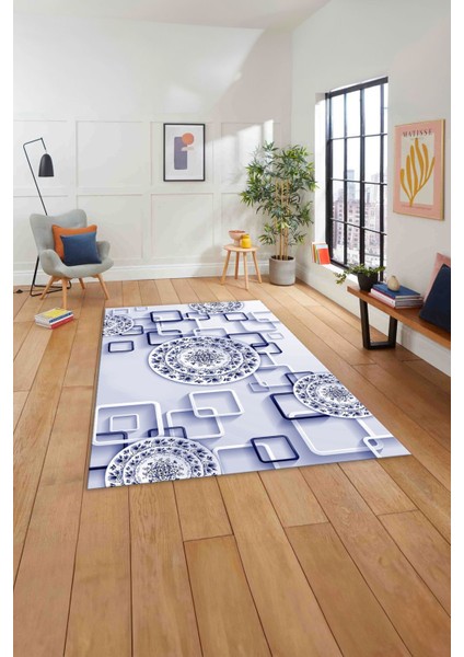 Baskılı Modern Çiçek Motifli Yıkanabilir Kaymaz Yolluk Mutfak Salon Halısı, MODERN-212-LACİVERT, indirimleri