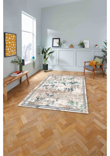 Baskılı Modern Sade Çerçeveli Yıkanabilir Kaymaz Yolluk Mutfak Salon Halısı, MODERN-176-KREM, fiyatları