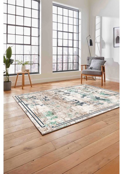 Baskılı Modern Sade Çerçeveli Yıkanabilir Kaymaz Yolluk Mutfak Salon Halısı, MODERN-176-KREM, fırsatları