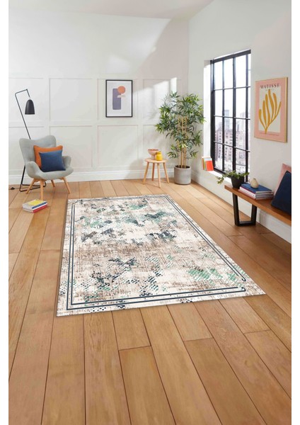 Baskılı Modern Sade Çerçeveli Yıkanabilir Kaymaz Yolluk Mutfak Salon Halısı, MODERN-176-KREM, indirimleri