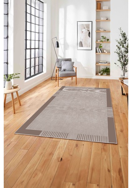 Baskılı Modern Sade Çerçeve Model Yıkanabilir Kaymaz Yolluk Mutfak Salon Halısı, MODERN-183-VİZON, modelleri